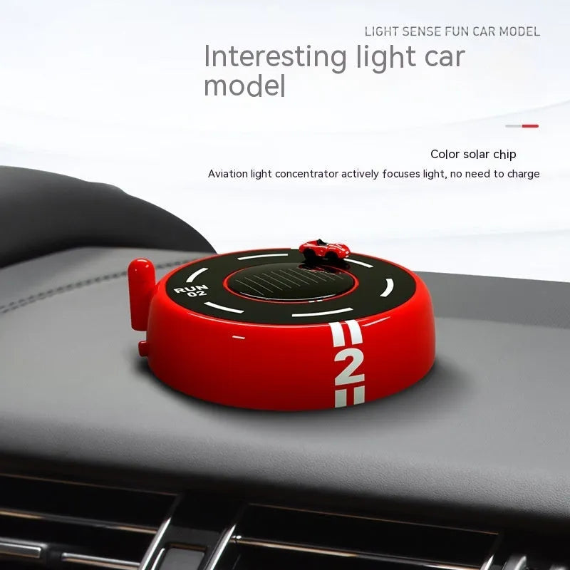 Solar-powered round car aromatherapy decoration in black, red or white colours