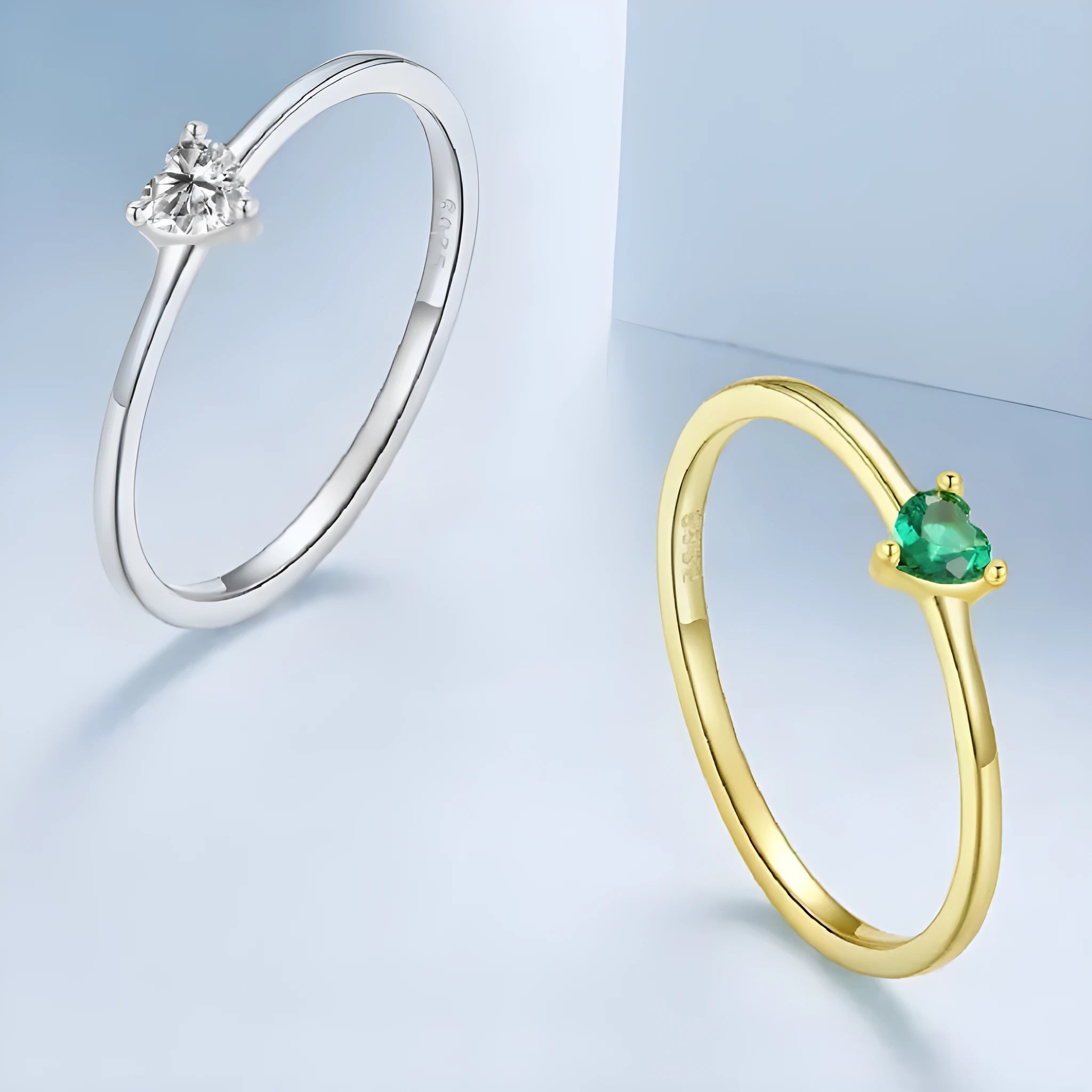 Small simple heart shape stackable ring for women in electroplated silver or gold, sizes 6 to 8