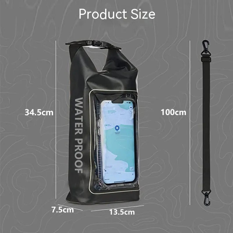 Army Green 2L waterproof PVC mesh crossbody bag for phones, shown with adjustable strap.