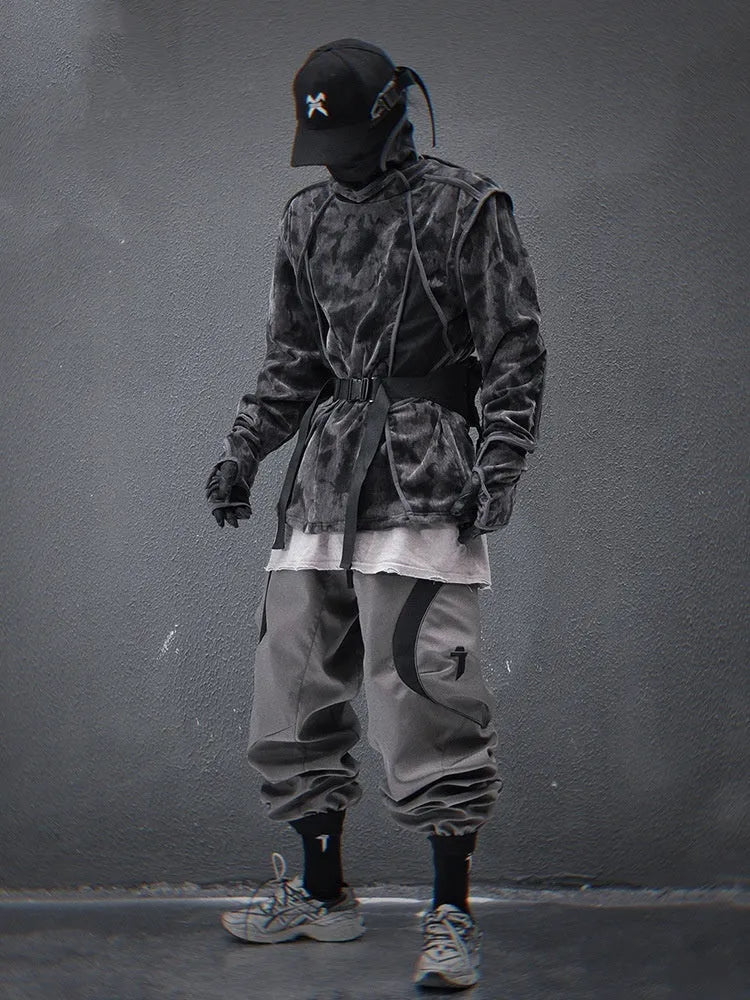 Men's loose pullover sweater with tie dye printed design and drop shoulder long sleeves