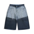 Blue tie-dye gradient cropped jeans with loose fit and mid-waist design