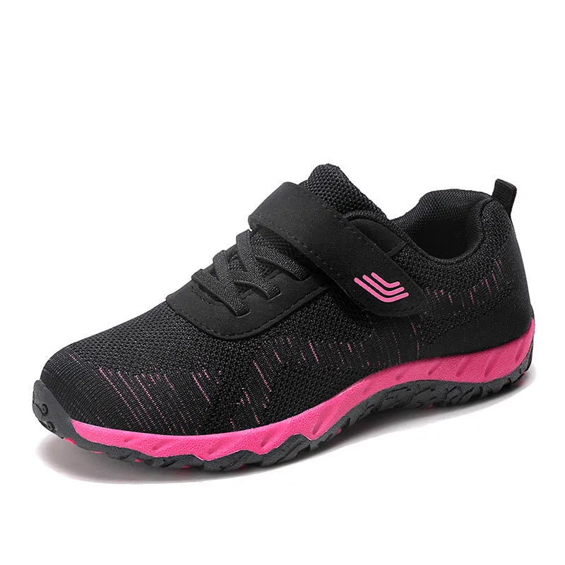 Women's grey purple wedge shoes with velcro fastening and mesh upper