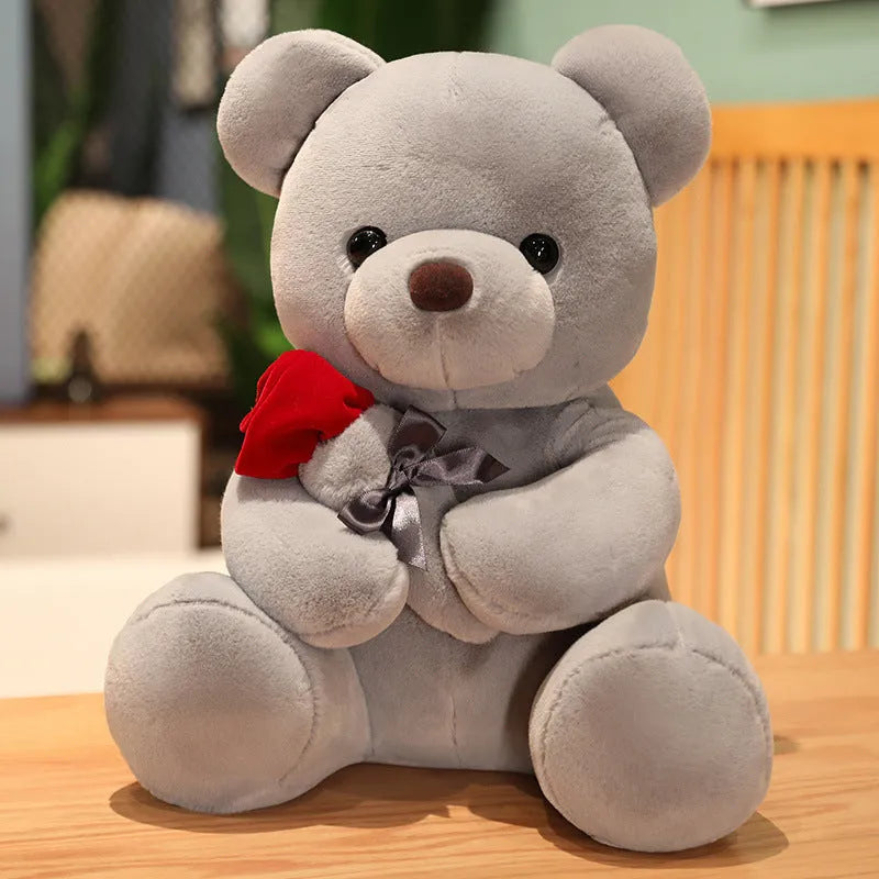 Lovely hug roses teddy bear plush pillow stuffed animal doll in brown, beige or grey colours
