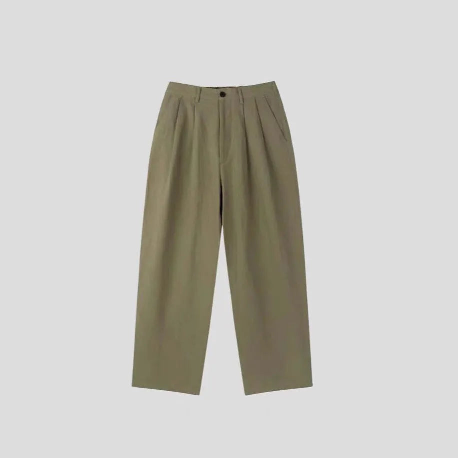 Men's wide-leg cotton linen trousers in apricot colour with micro-elastic waistband