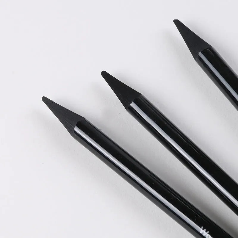 Solid graphite and carbonised artist pencil set with wooden shells for drawing and sketching