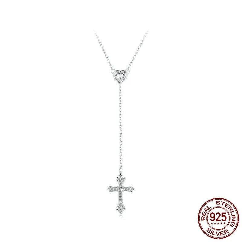 925 sterling silver Love Cross pendant necklace with V-neck design on an O-ring chain.