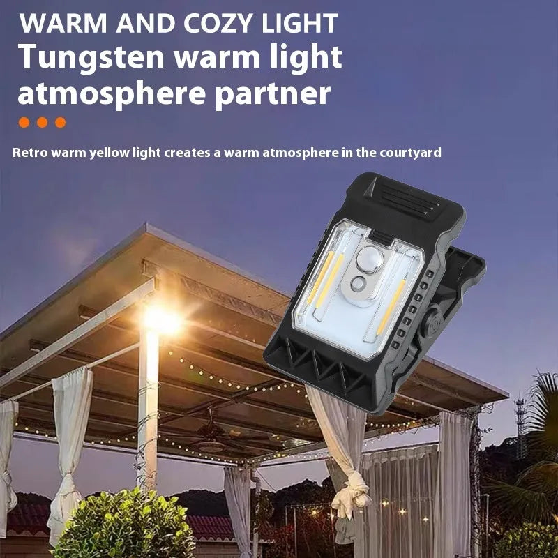 Compact motion sensor clip lamp with IP65 waterproof rating and rechargeable battery