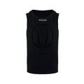 Men's black sleeveless waistcoat with hollow thread design and round neck collar
