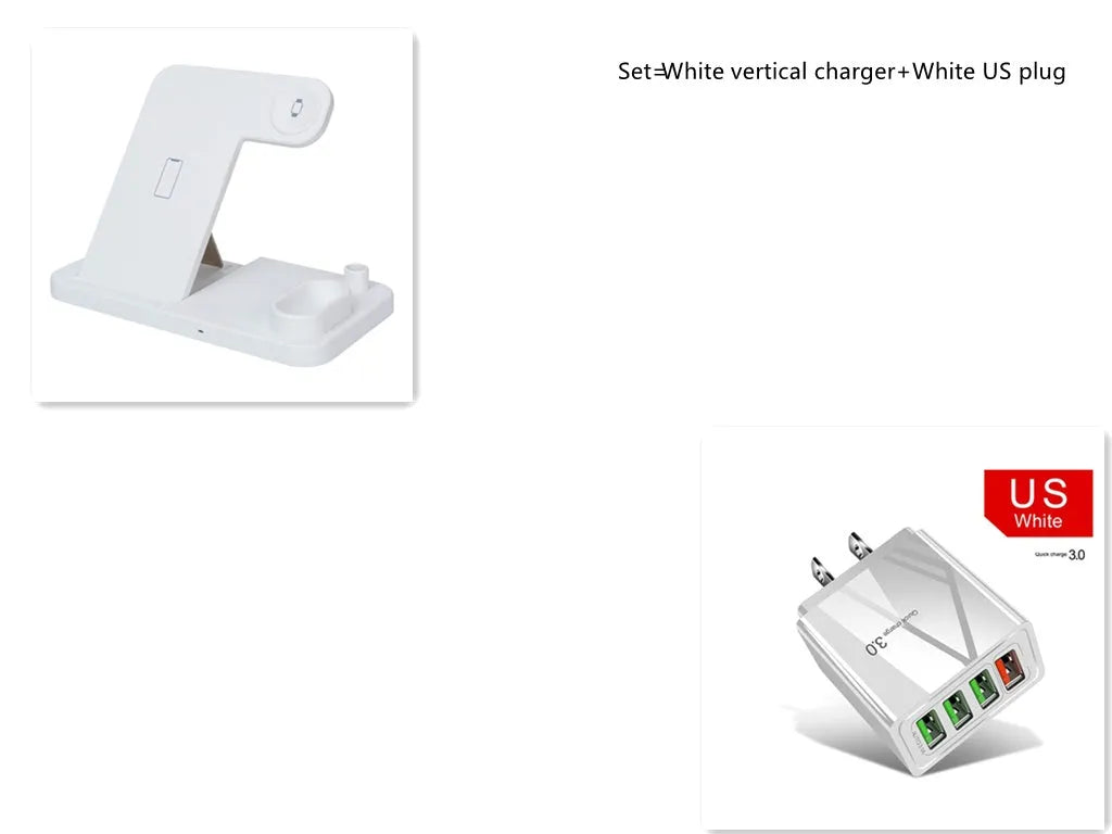 4-in-1 wireless charging station with adjustable stand charging iPhone, Apple Watch, and AirPods
