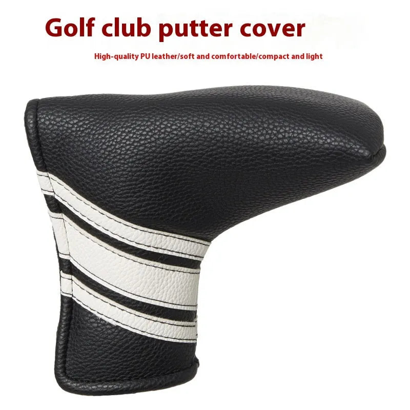 Black PU leather golf club head cover sleeve for protecting a single club shaft and head.