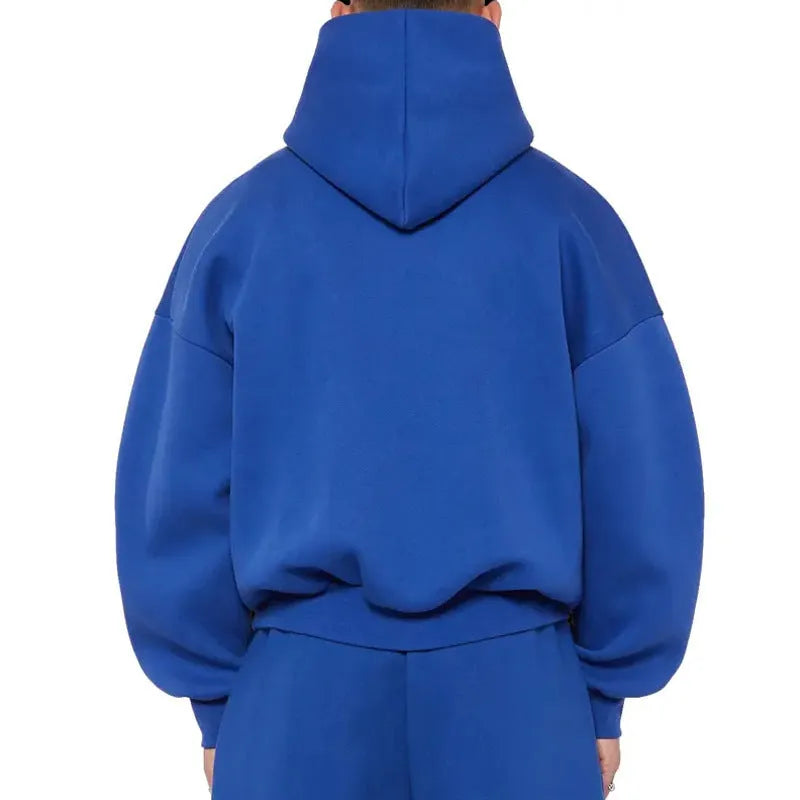 Men's solid colour fleece-lined cotton hoodie with a wool lining, shown in a pullover sweatshirt style.