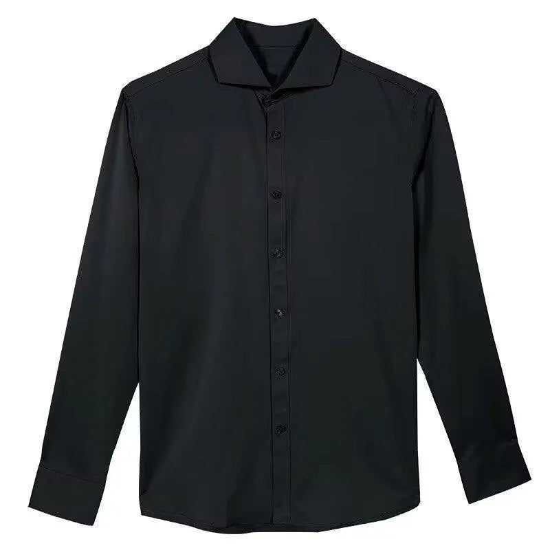 Korean style men's slim fit autumn shirt in black with Japanese retro design and long sleeves