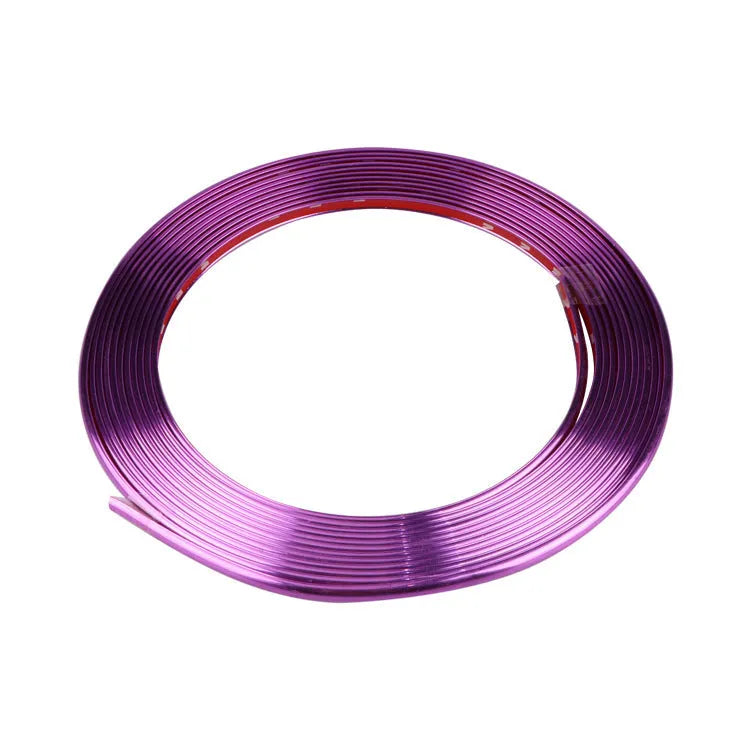 Electroplated purple PVC wheel hub trim roll measuring 8 metres for car decoration and protection