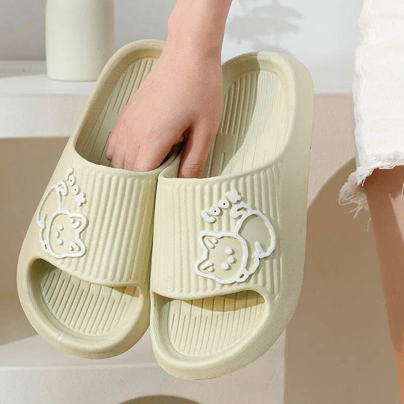 Cat design platform slippers made from soft EVA material with thick non-slip soles