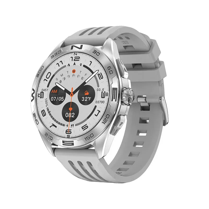 Smart watch displaying health metrics on IPS screen, in black steel colour with metal strap.