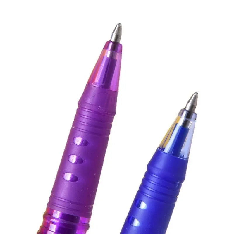 Set of heat-erasable gel pens with plastic shells and stainless steel nibs, showing 0.5mm and 0.7mm tip options.