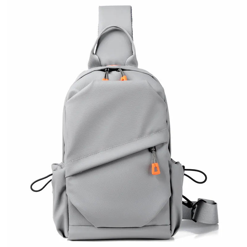 Men's black waterproof polyester crossbody bag worn across the body