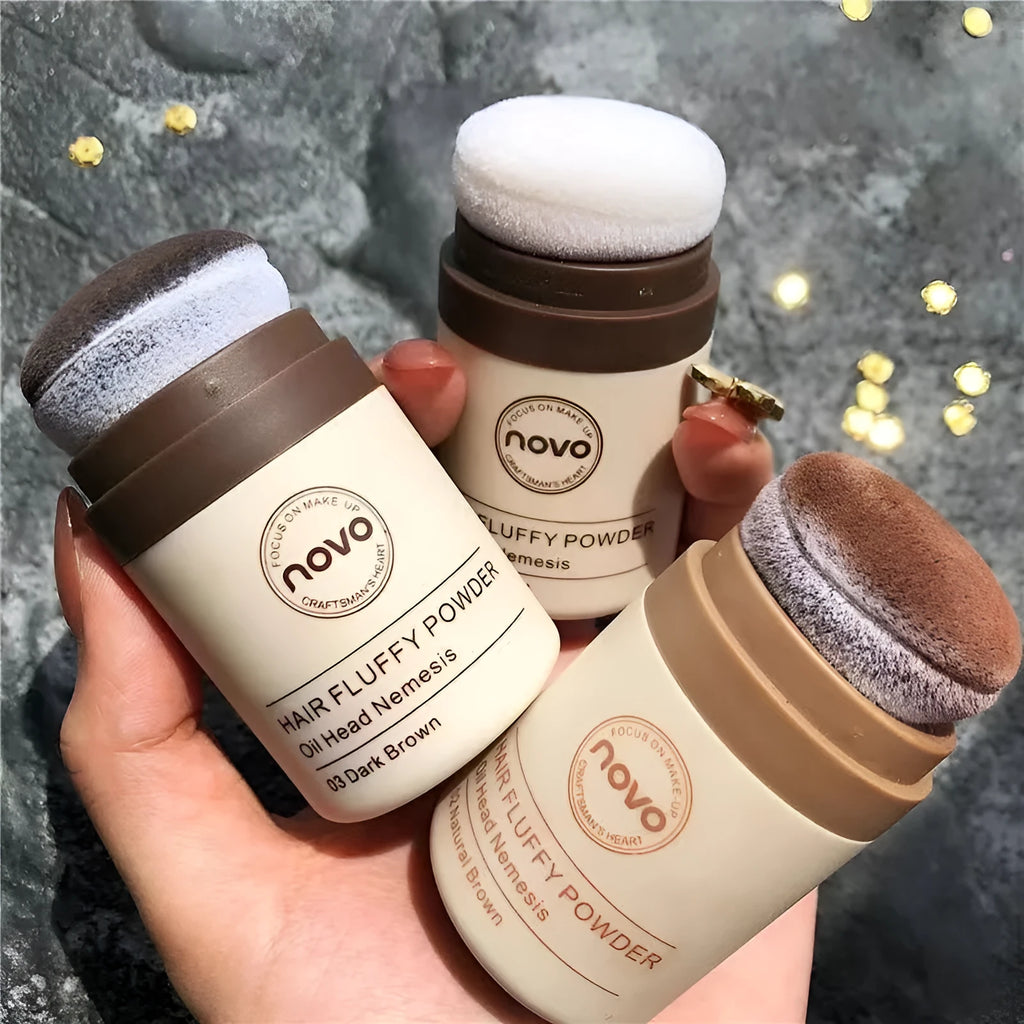 Oil control powder container for bangs, hairline and facial application with multiple shade options