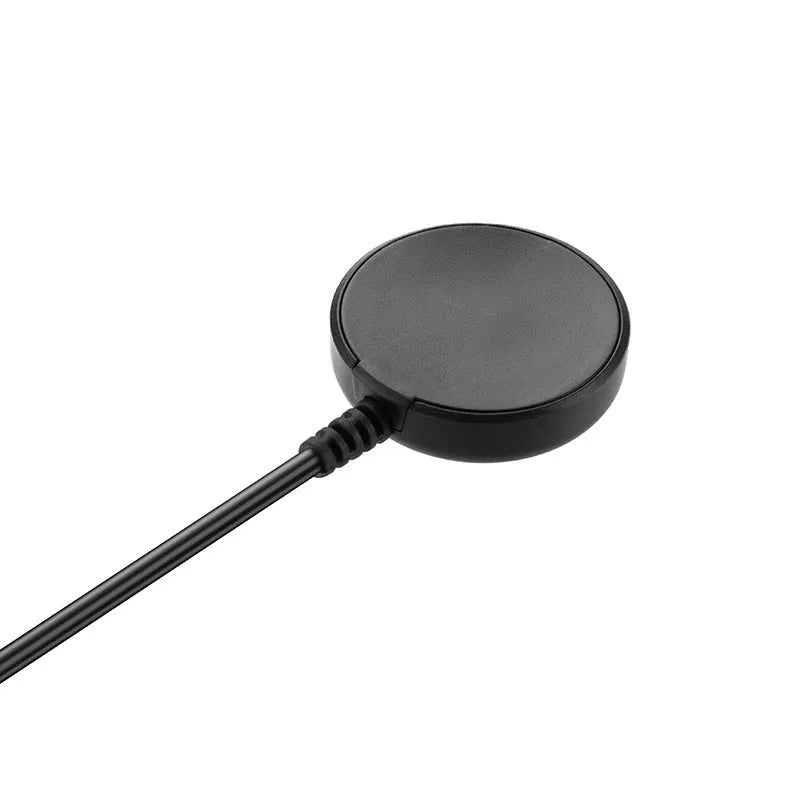 Black plastic USB watch charger with fast charging cable, 34mm length