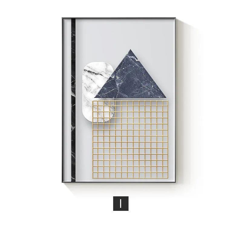 Abstract geometric pattern printed on a canvas painting, showcasing modern wall art decor.