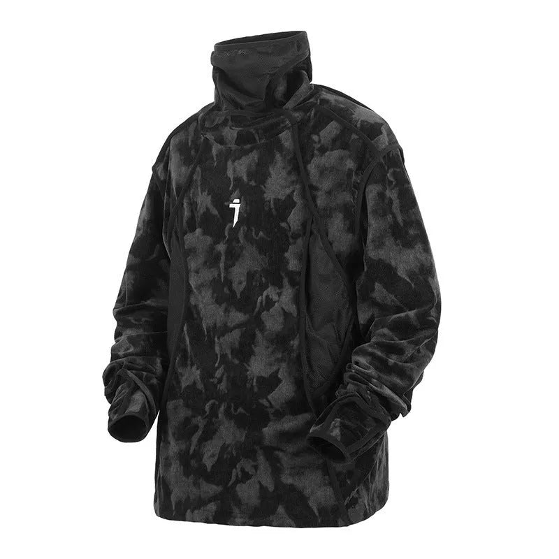 Men's loose pullover sweater with tie dye printed design and drop shoulder long sleeves