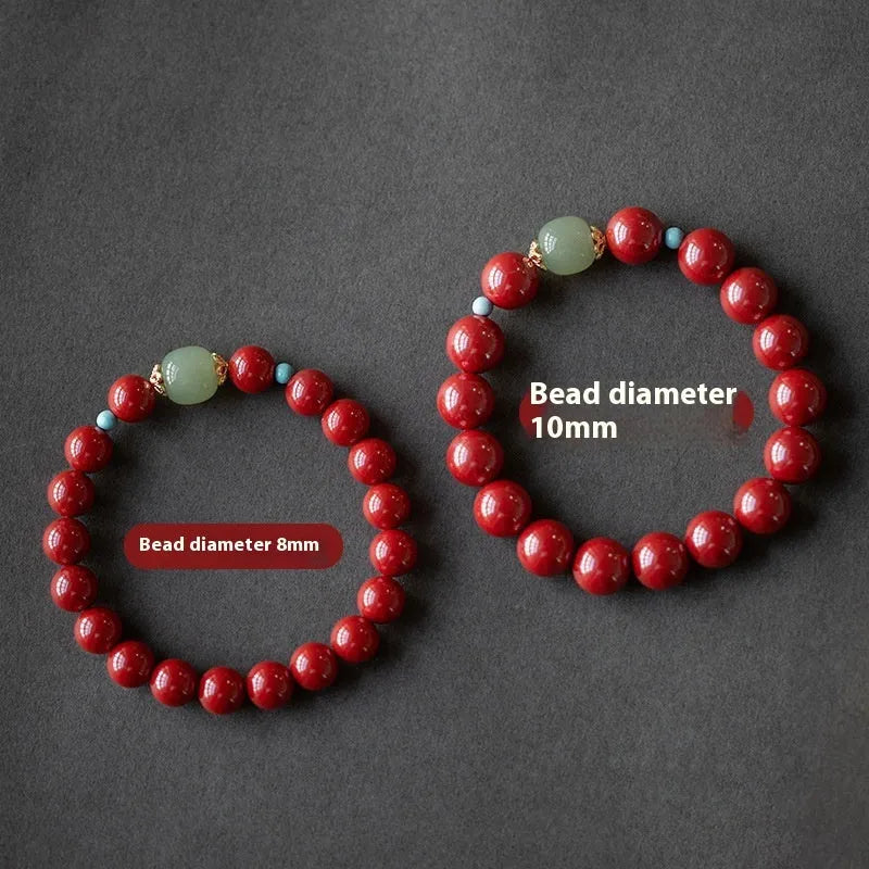 Cinnabar Hetian Jade beads bracelet with elliptical geometric shape in purple gold sand colour