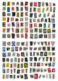 English alphabet and number sticker sheets showing colourful letter sets with cute designs for crafts and labelling