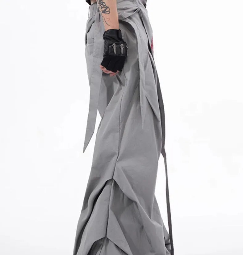 Boys black and grey wide leg summer pants with loose Korean style fit