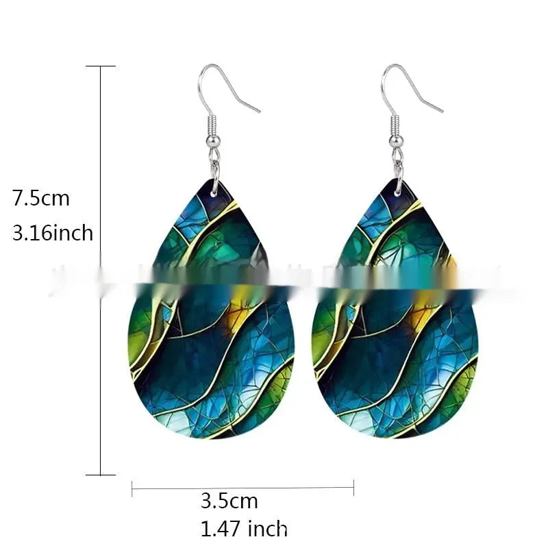 Acrylic flat branch knot earrings with printed detailing in drop shape, style 1 and 2 variants