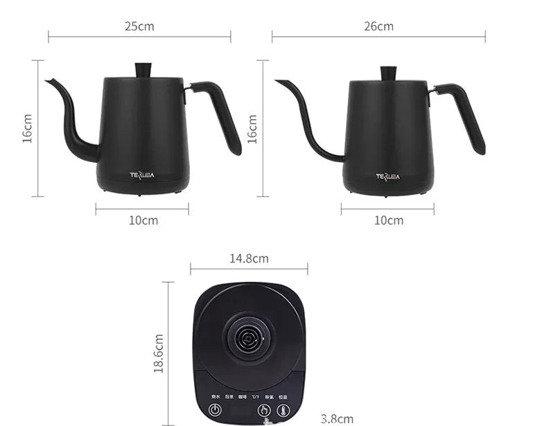 Black slender mouth stainless steel electric kettle with touch operation for office