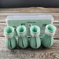 Set of cat foot covers in light blue, light green, and pink rubber for anti-scratch bath protection