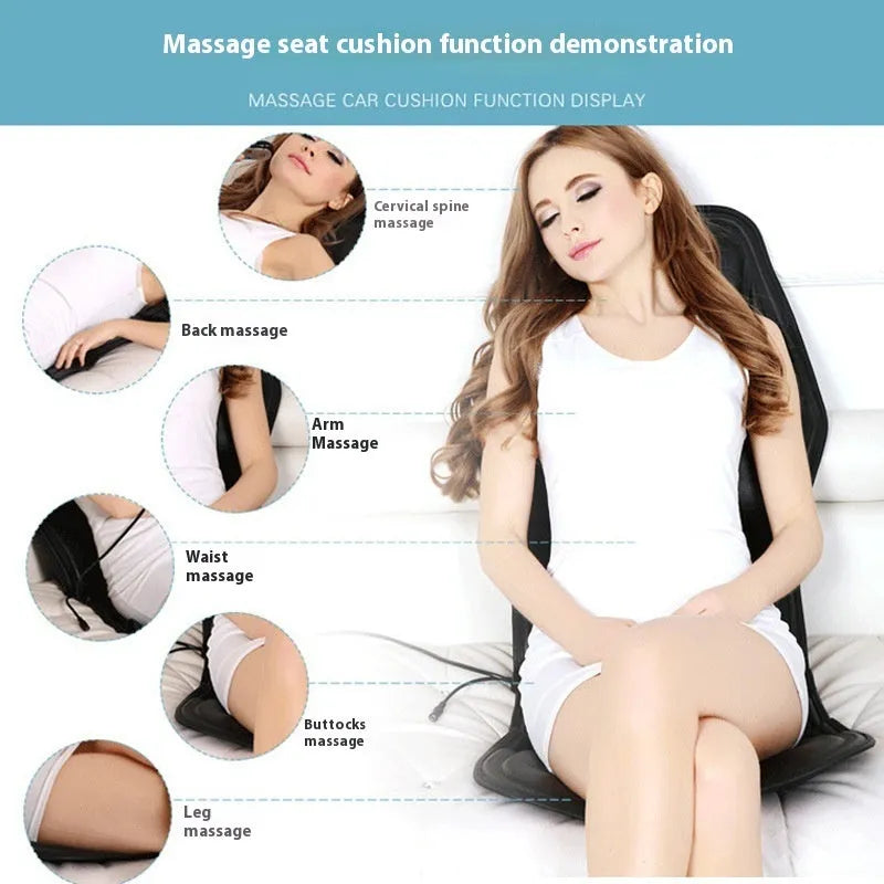 Black electric heating and massage mat seat cushion with infrared physiotherapy function.