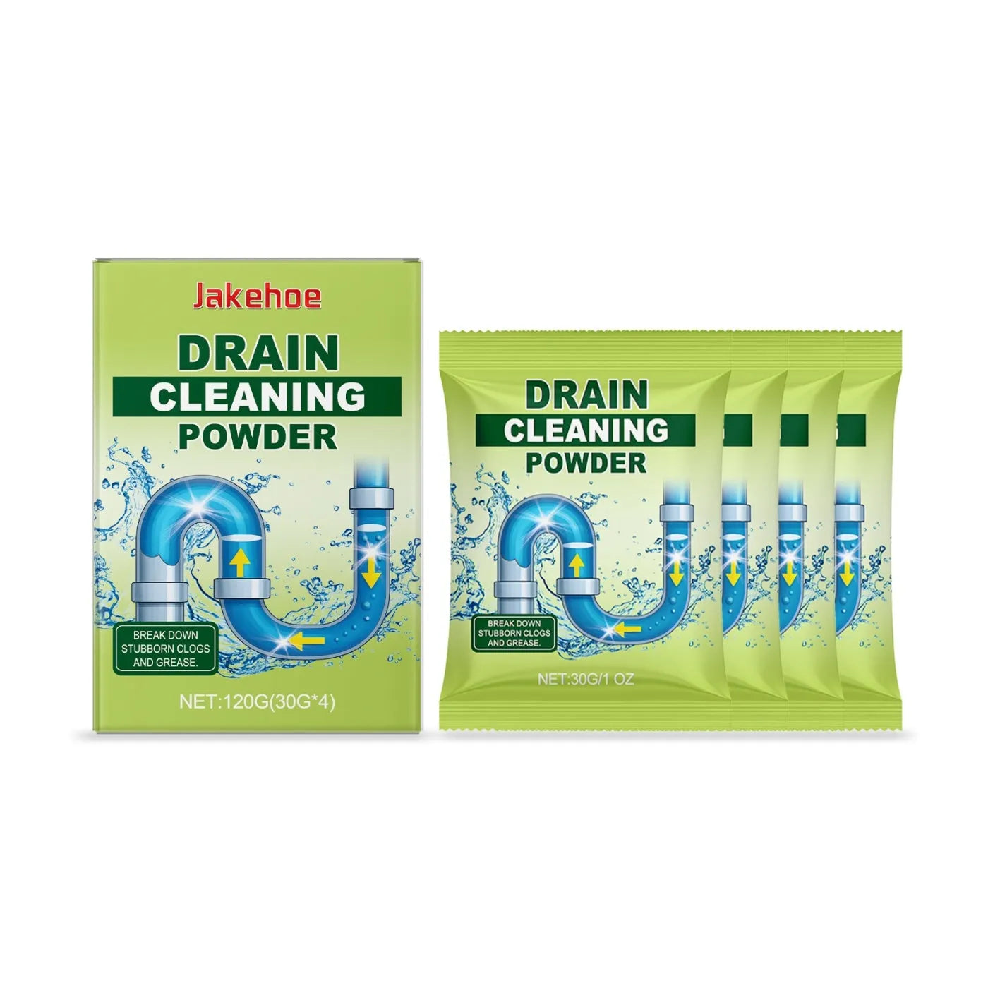 120G drain cleaning powder container with sodium hydroxide formula for kitchen and bathroom pipes