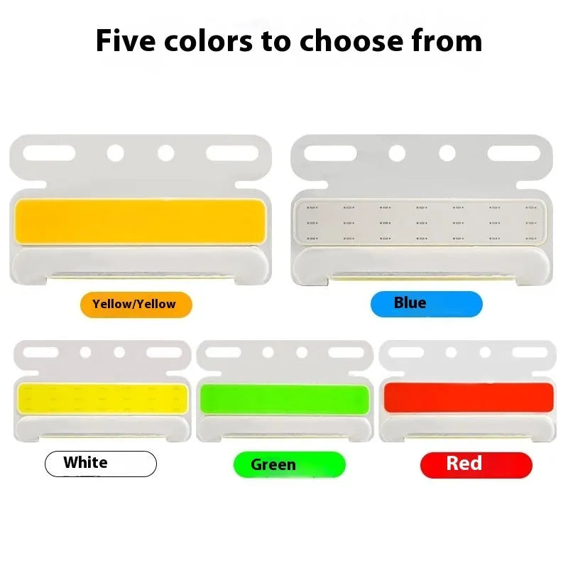 Aluminium alloy truck side light with COB LED in blue, green, red, white, or yellow for 12V or 24V vehicles.