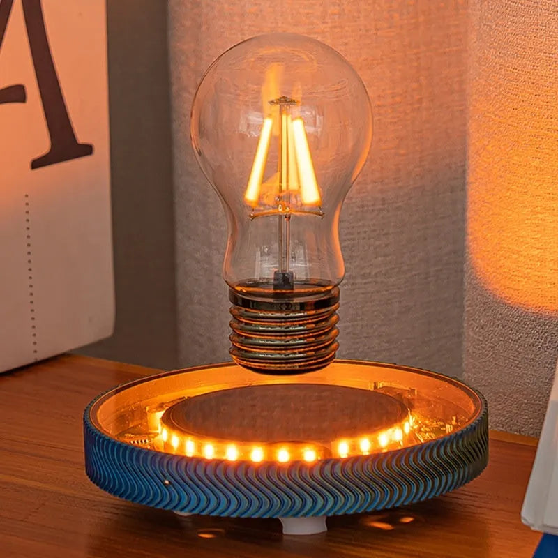 Magnetic suspension moon lamp with 3D printed celestial design floating above surface
