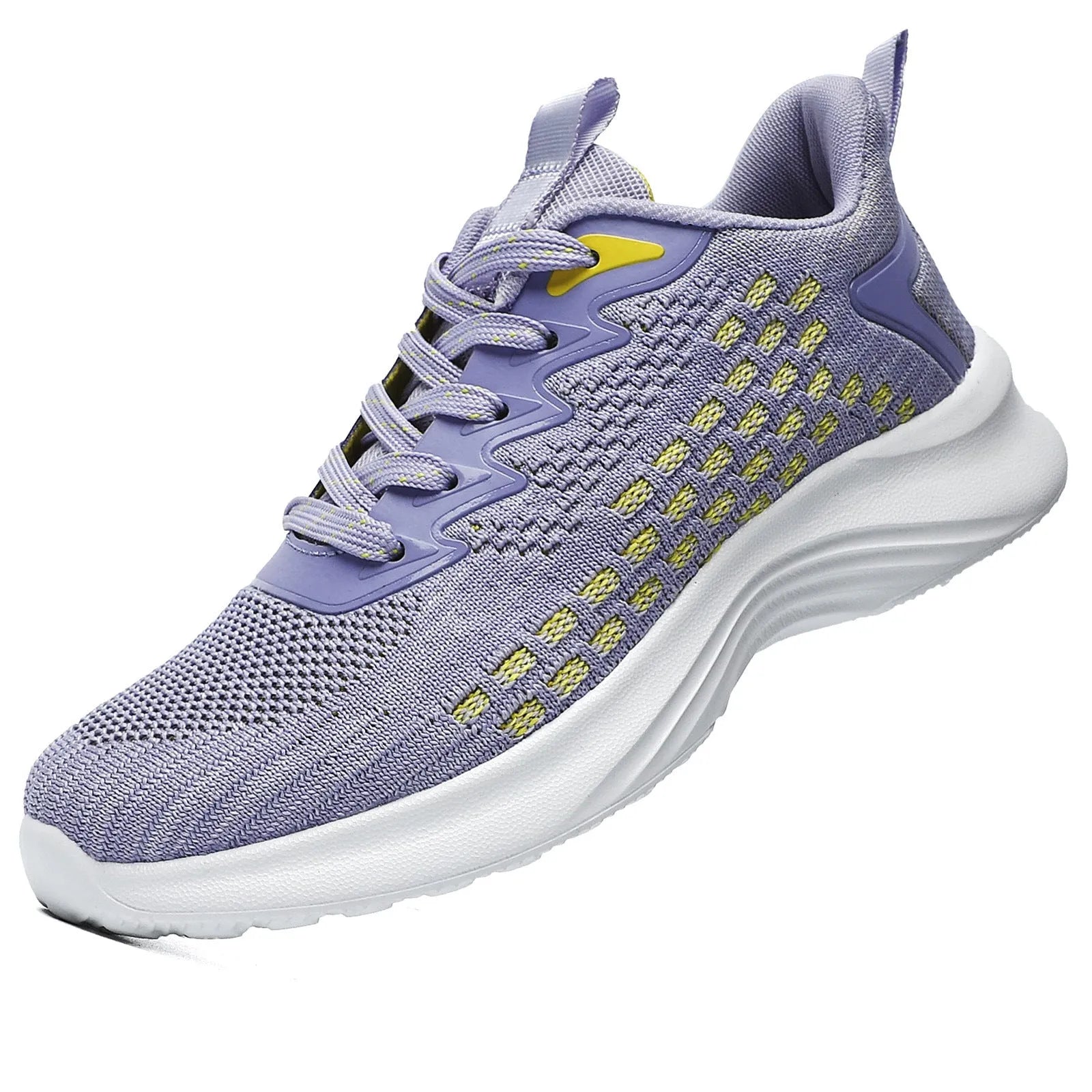 Women's Lavender Purple Flyknit running shoes with striped pattern, mesh upper, and flat EVA sole.