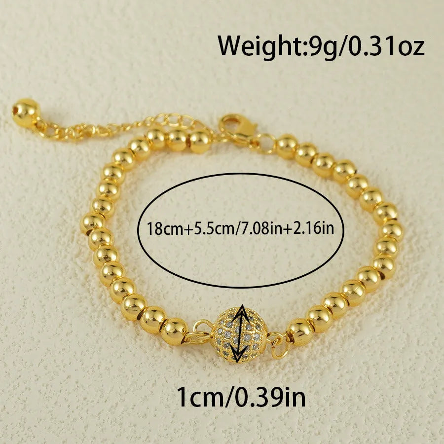 Women's copper bracelet with single zircon ball in heart-shaped Arabic style design