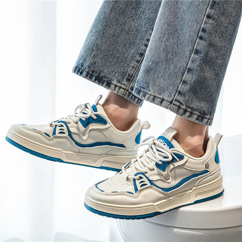Men's low-top mesh board shoes flat heel casual breathable rubber sole stitching sizes 39-44