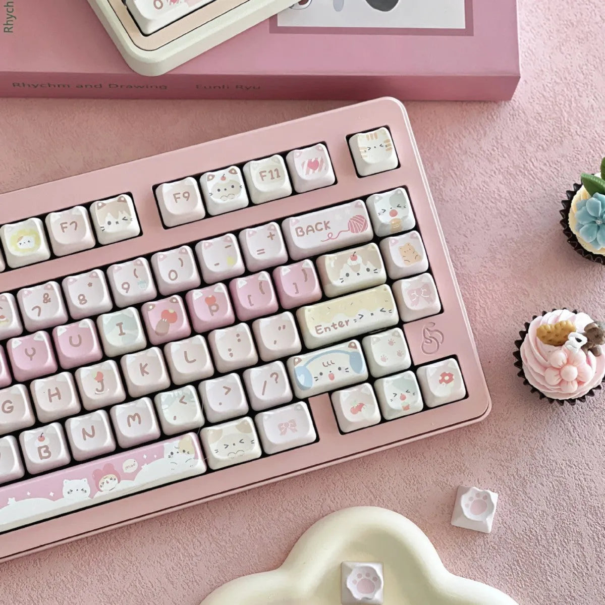 Meow Meow Team 141-piece full set of plastic keycaps with sublimation printing for mechanical keyboards.