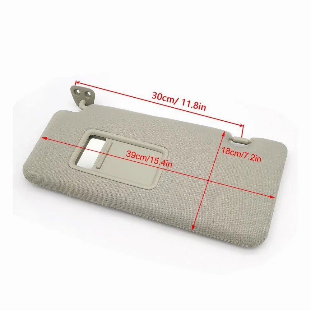 Beige Nissan Lida 2005-2012 sun visor with cosmetic mirror showing 43x23x8 cm dimensions