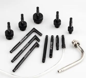 Automatic transmission oil refuelling machine kit with injector tool and multiple connectors