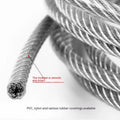 304 stainless steel security cable with double twist multi-strand construction showing flexible coiled form