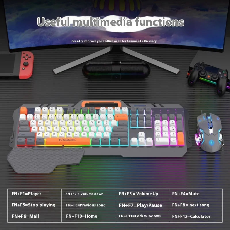 Wired gaming keyboard and mouse bundle with backlit keys in blue colour option