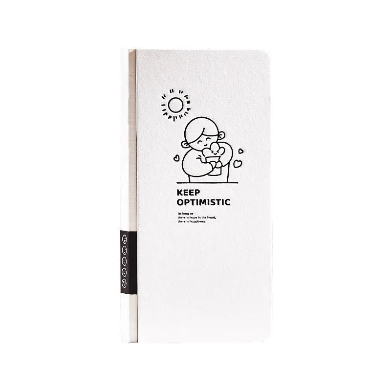 Small white plaid grid notebook with paper cover and decorative stickers
