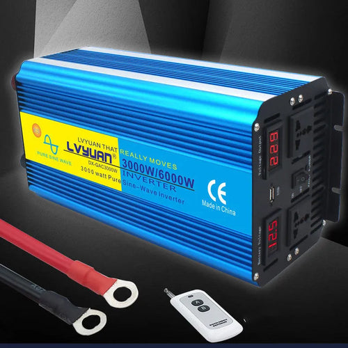Blue 3000W 6000W pure sine wave power inverter with digital display and remote control