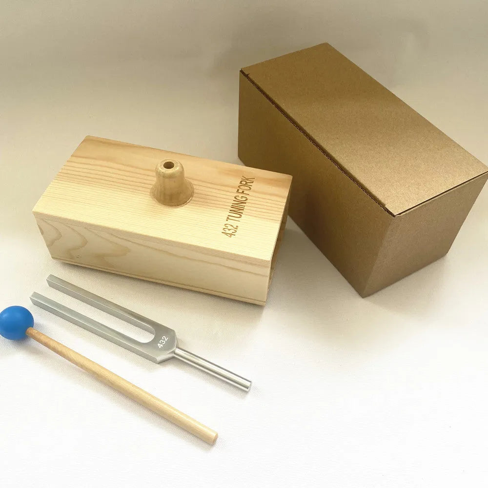 432Hz aluminium alloy tuning fork with speaker set for sound therapy in kraft paper box