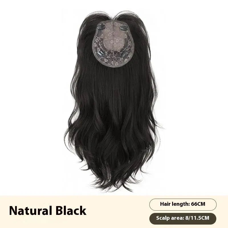 Natural black high temperature fiber wig with big wave style and breathable cap for ladies