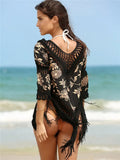 Women's loose V-neck sun protection blouse with hollow-out design for beach swimming