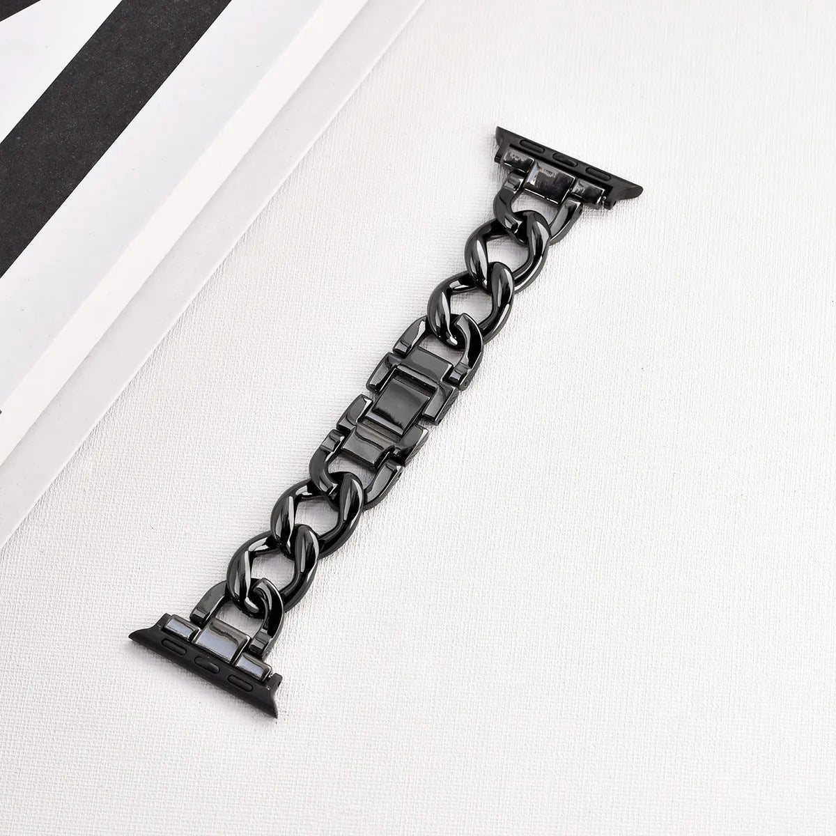 Denim chain design metal Apple Watch strap in multiple colour options showing lug connection