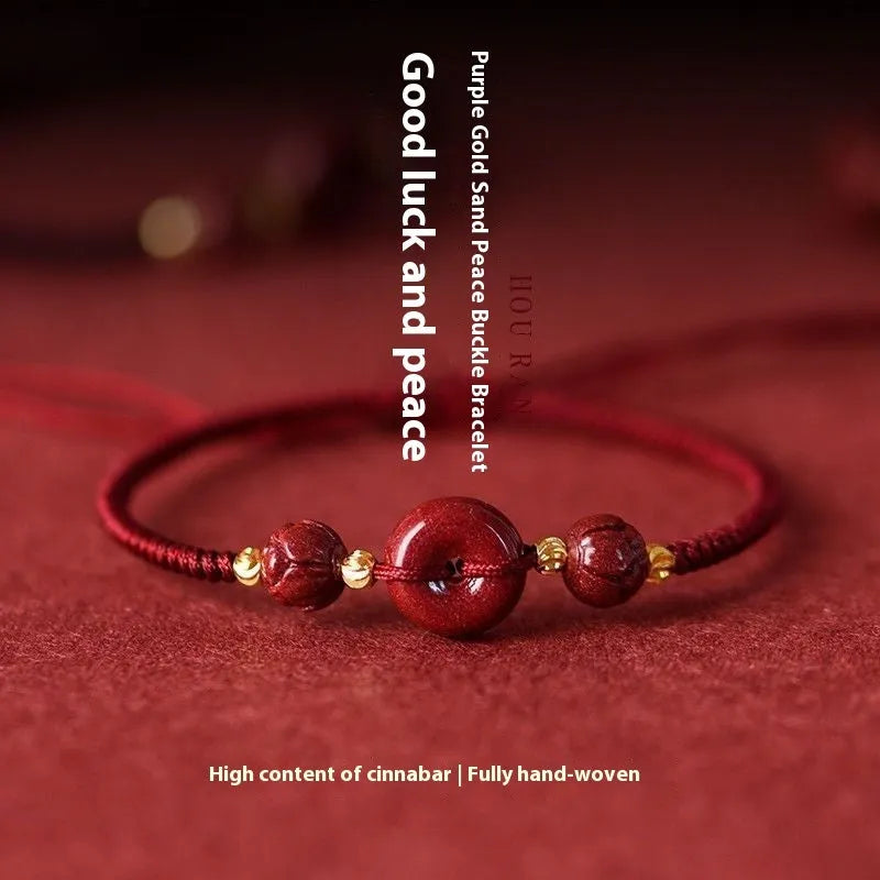 Cinnabar heart safety buckle bracelet with adjustable rope in various colours and styles